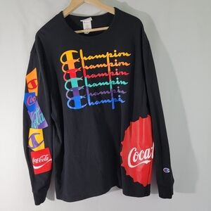 Champion x Coca-Cola Unisex Sweatshirt Sz XL Rainbow Long Sleeve Uzi Style Crew